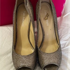 Enzo Angiolini Glittering Gold Peep-Toe Heels